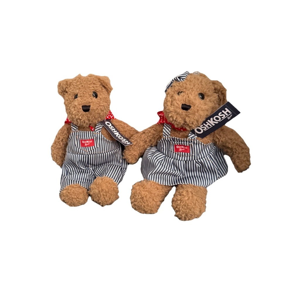 Oshkosh B'gosh Josh & Tosh Teddy Bear‎ Plush Reissued Hickory Stripe Clothes New